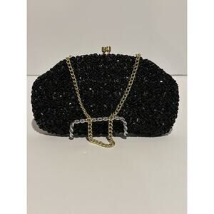 Vintage Shaggee of California Black Beaded Chain Evening Clutch Cocktail Formal